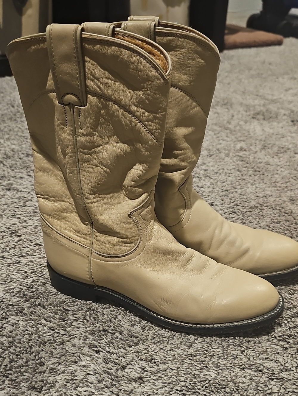 STUNNING VINTAGE JUSTIN BEIGE COWBOY BOOTS BEIGE